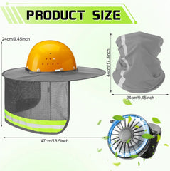 Sun Hard Hat Shade Full Brim Hard Hat Sun Visor with Solar Fans and Neck Sunshade Cover