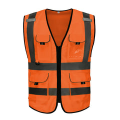 High Visibility Safety Reflective Vest with Pockets and Zipper, Meets ANSI/ISEA Standards(LOGO PRINTING)
