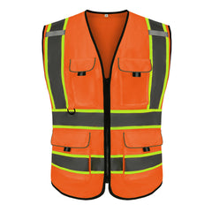 High Visibility Safety Reflective Vest with Pockets and Zipper(LOGO PRINTING)