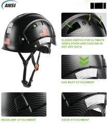 Safety Helmet Hard Hat Vented ABS Work Helmet 6-Point Suspension ANSI Z89.1 Approved Ideal for Industrial & Construction