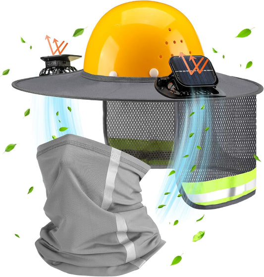 Sun Hard Hat Shade Full Brim Hard Hat Sun Visor with Solar Fans and Neck Sunshade Cover