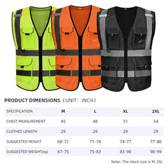 High Visibility Safety Reflective Vest with Pockets and Zipper, Meets ANSI/ISEA Standards(LOGO PRINTING)