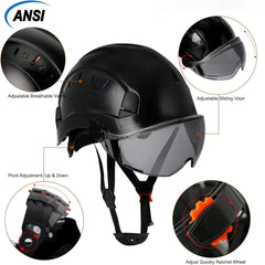 Black Safety Hard Hat ANSI Z89.1 Approved ABS Helmet with Retractable Visor