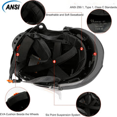 Black Safety Hard Hat ANSI Z89.1 Approved ABS Helmet with Retractable Visor