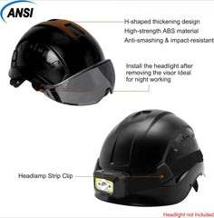 Black Safety Hard Hat ANSI Z89.1 Approved ABS Helmet with Retractable Visor