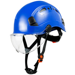 Blue Safety Hard Hat with Visor 6-Point Harness