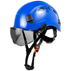 Blue Safety Hard Hat with Visor 6-Point Harness