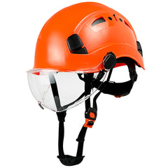 Orange Safety Hard Hat with Visor 6-Point Harness