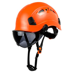 Orange Safety Hard Hat with Visor 6-Point Harness