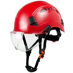 Red Safety Hard Hat with Visor 6-Point Harness