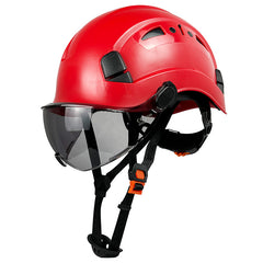 Red Safety Hard Hat with Visor 6-Point Harness