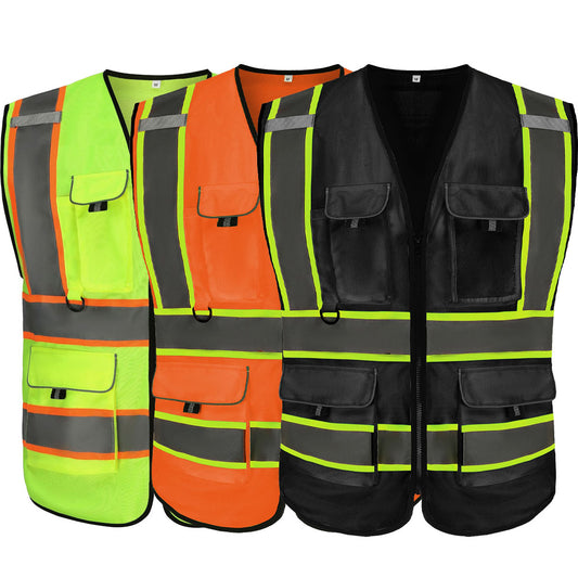 High Visibility Safety Reflective Vest with Pockets and Zipper(LOGO PRINTING)