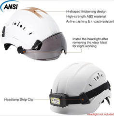 Adjustable Safety Hard Hat ANSI Z89.1 Approved ABS Comfortable Helmet with Clear Retractable Visor 6-Point Harness for Construction Industrial Outdoor