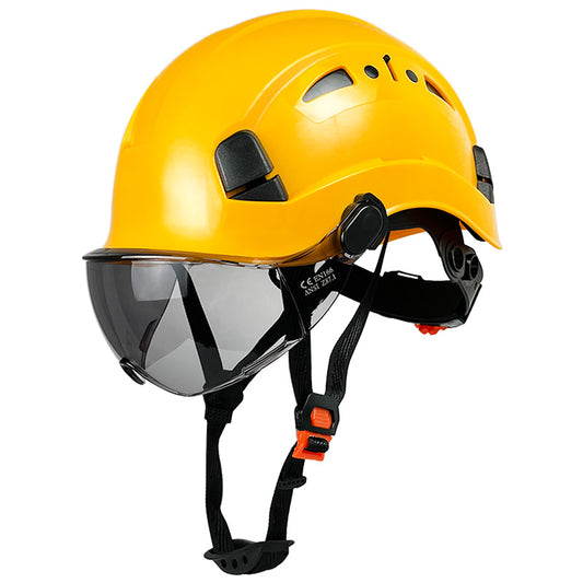Yellow Safety Hard Hat with Visor 6-Point Harness