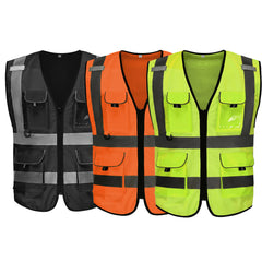 High Visibility Safety Reflective Vest with Pockets and Zipper, Meets ANSI/ISEA Standards(LOGO PRINTING)