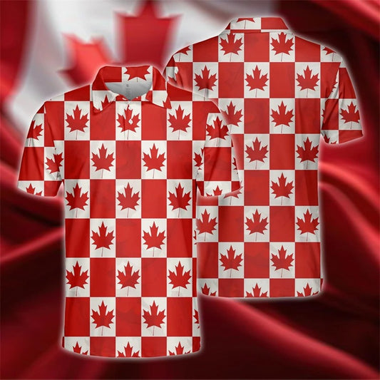Stylish Canadian Flag Maple Leaf Men's Polo Shirt 3D printing Custom Logo Name