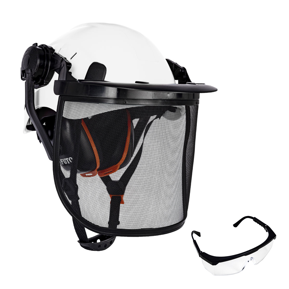 White Chainsaw Helmet with Face Shield and Ear Muffs for Tree Grass Cutting Lawn Care Equipment