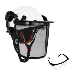 White Chainsaw Helmet with Face Shield and Ear Muffs for Tree Grass Cutting Lawn Care Equipment